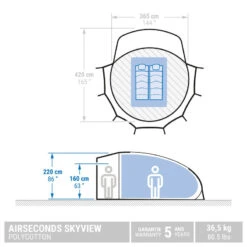 Quechua Magasin -Quechua Magasin tente bulle de camping airseconds skyview polycoton 2 personnes 1 chambre 1